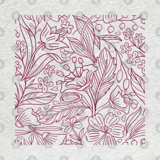 Maroon Floral Outline Print by Eveline D’souza